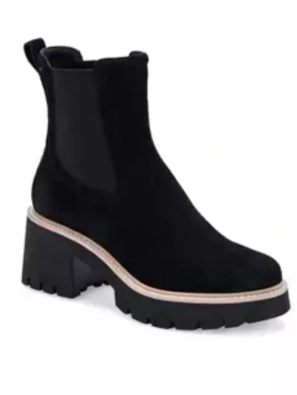 Dolce Vita Hawk H2O Black Suede Chelsea Lug Sole Platform Bootie Ankle Boot